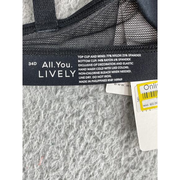 All You Lively Bra Womens 34D Black Wireless Padded Nylon Stretch NWT - Picture 2 of 7